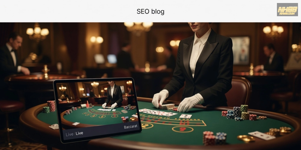 Minh họa giao diện baccarat live casino nh88 với dealer chuyên nghiệp và bàn chơi hiện đại