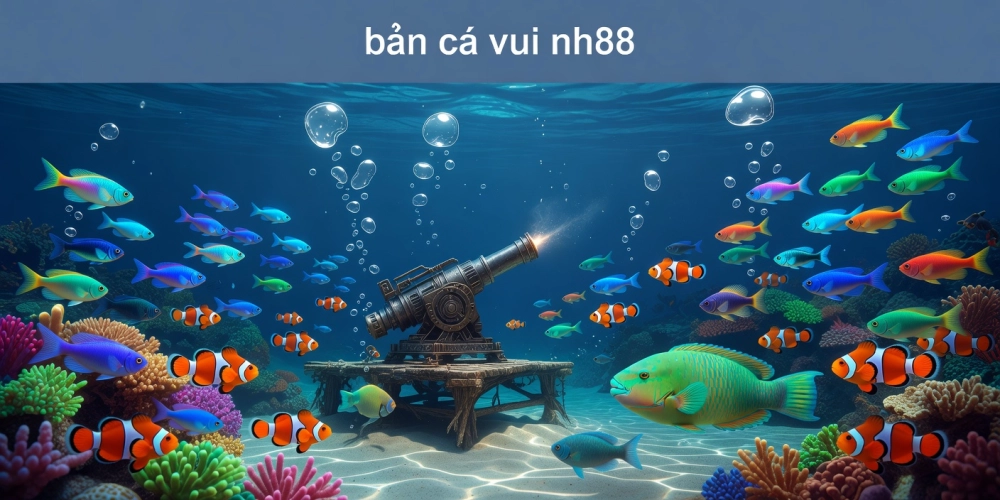 Minh họa khái niệm bắn cá vui nh88 với giao diện game sống động và cá đa dạng