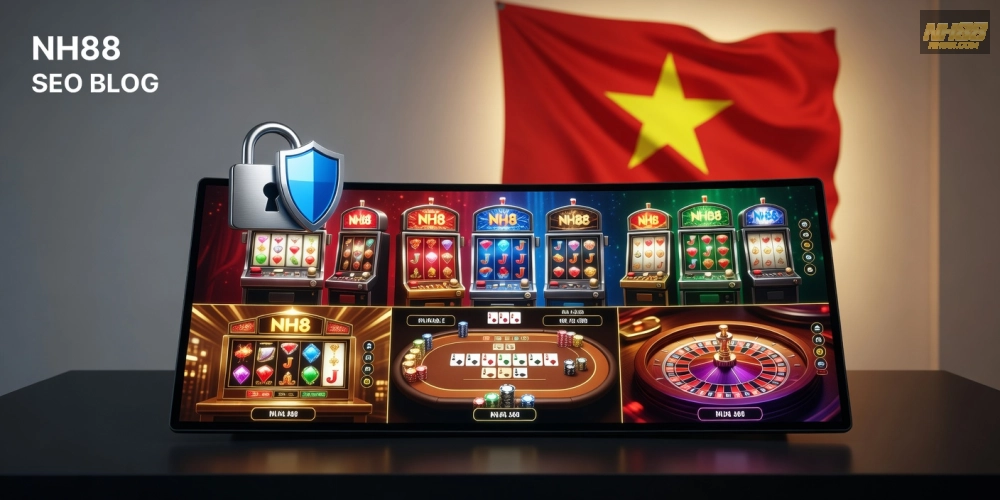 Hình minh họa khái niệm casino nh88 với giao diện trò chơi hiện đại và an toàn.
