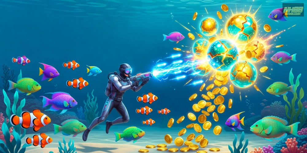 Hình minh họa trò chơi bắn cá nổ hũ nh88 với đồ họa sống động và jackpot hấp dẫn
