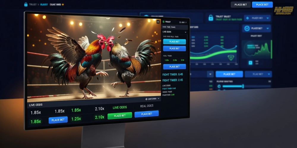 Hình ảnh giao diện trực tiếp đá gà casino nh88 trên nền tảng SV388 với các tùy chọn cược đa dạng và hình ảnh sắc nét.