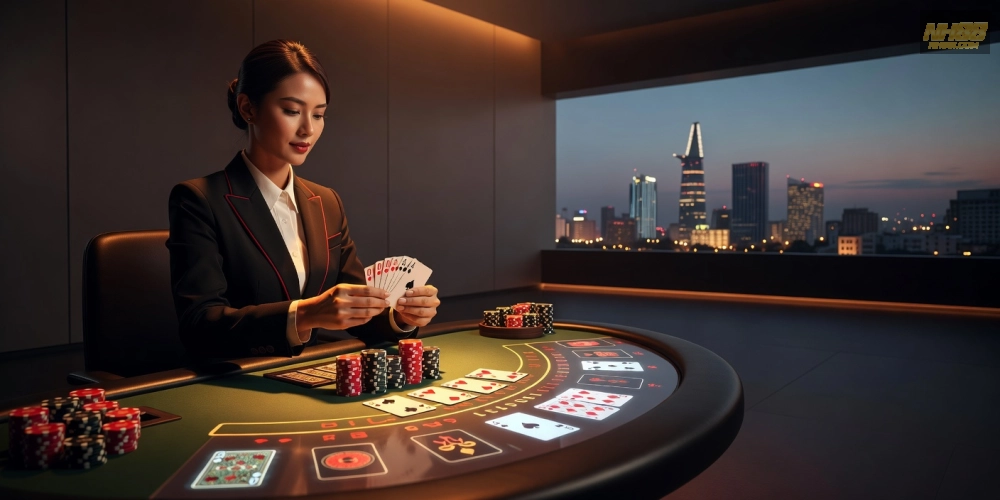 Hình ảnh minh họa bàn chơi live dealer casino NH88 tại TP.HCM sôi động.