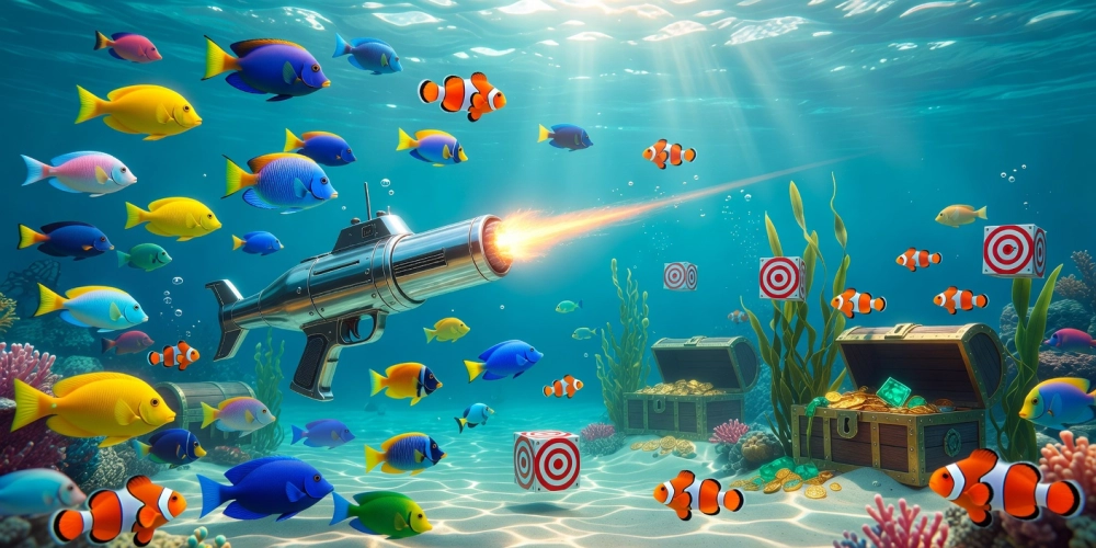 Hình ảnh cảnh đại dương rực rỡ trong game bắn cá nh88 đầy cá